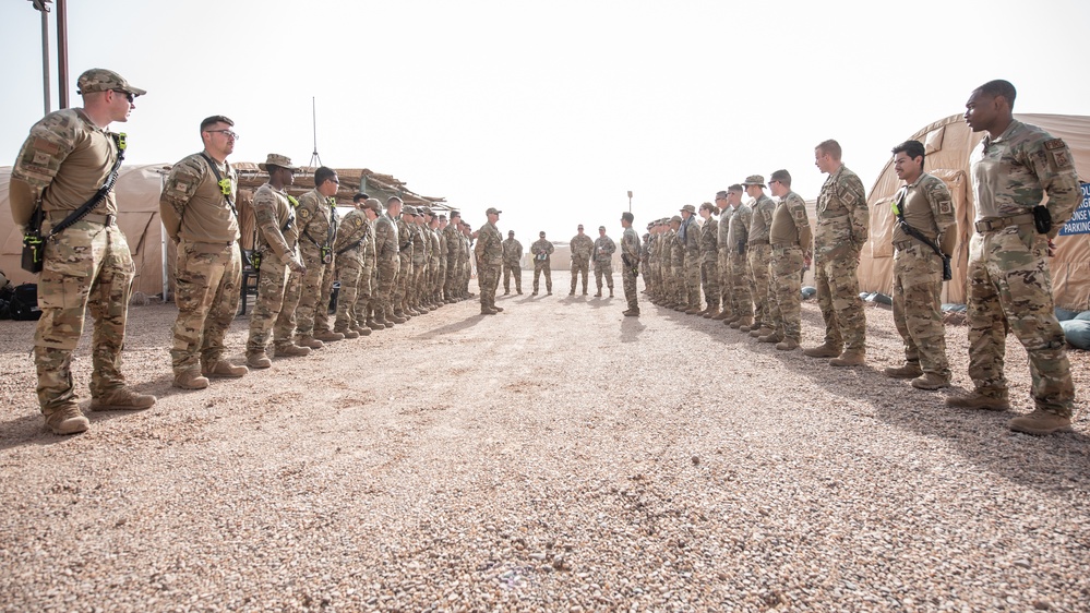 U.S. Air Force fire protection specialists conduct fire engine push ceremony at Nigerien Air Base 201, Niger