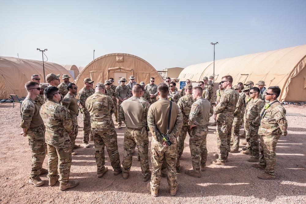 U.S. Air Force fire protection specialists conduct fire engine push ceremony at Nigerien Air Base 201, Niger
