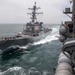 USS Decatur Approaches USS Nimitz For Fueling-At-Sea