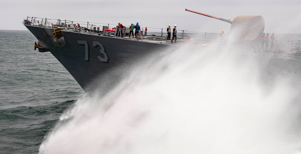 USS Decatur Steams Along Side USS Nimitz