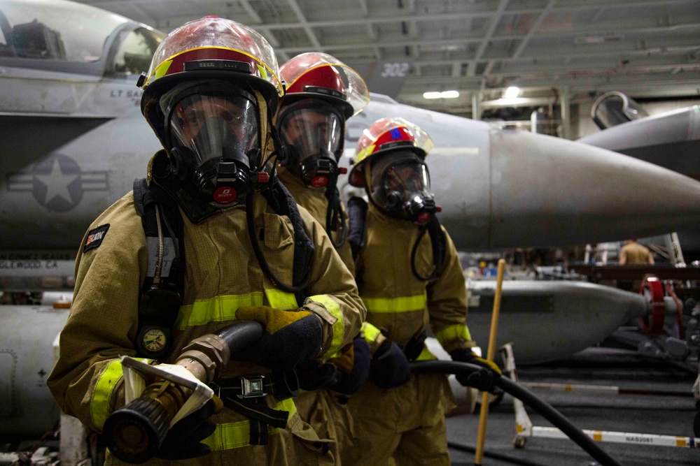 Abraham Lincoln conducts a general quarters drill