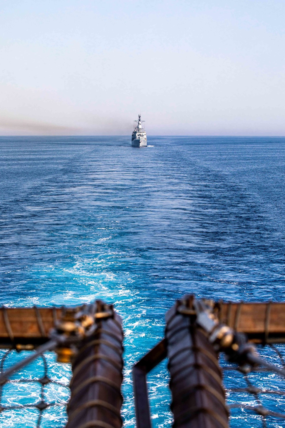USS Arlington and German frigate train on close proximity maneuverability