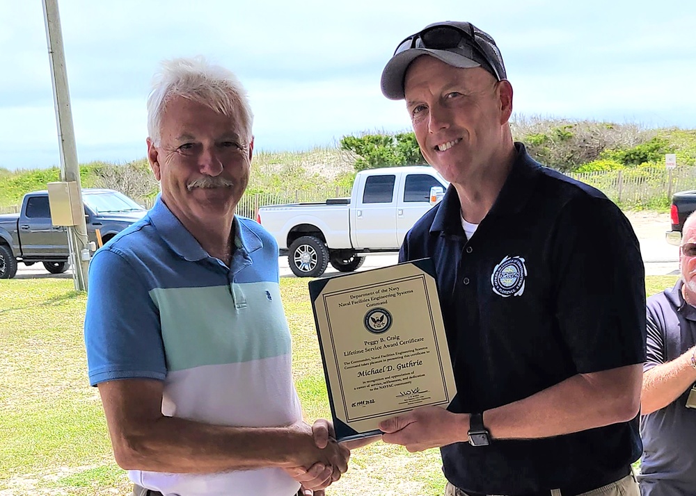 2022 Peggy B. Craig Lifetime Service Award given to Mike Guthrie, Supervisory Engineering Technician for ROICC Florence Cherry Point