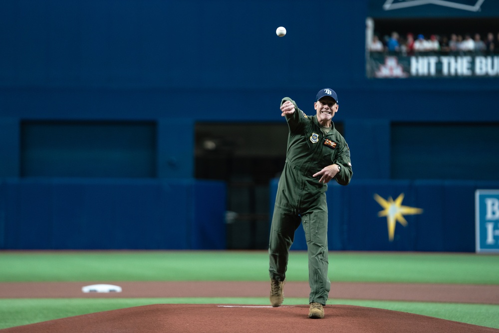 6th ARW commander throws first pitch at Rays game