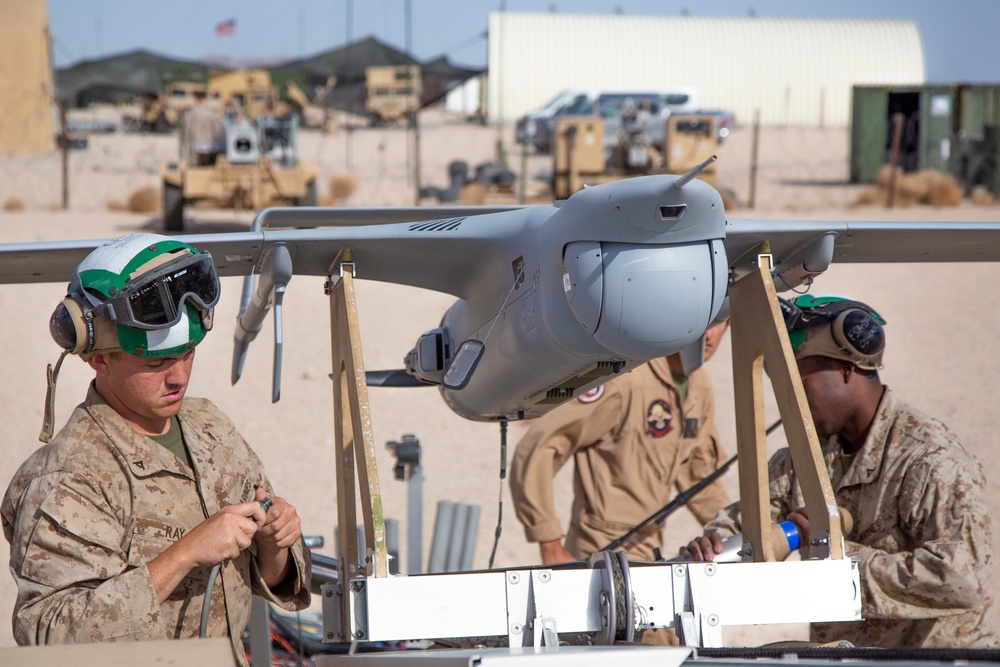 U.S. Marines provide aerial reconnaissance during Service Level Training Exercise 3-22