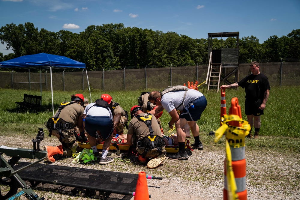 Airmen and Soldiers suit up for a decontamination exercise