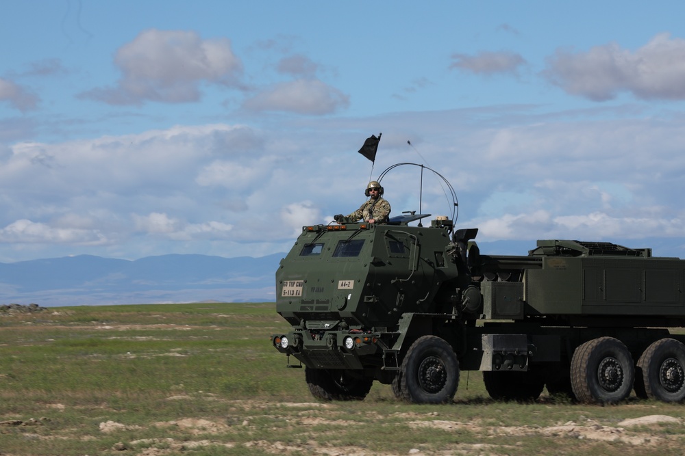 Soldiers from various HIMARS artillery units train during Western Strike 22