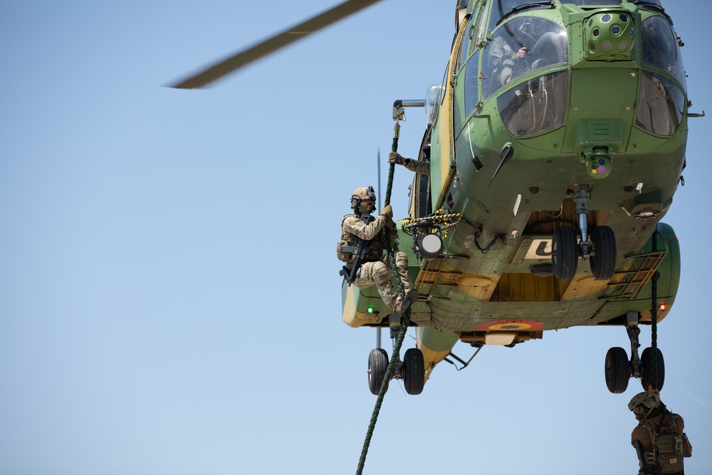 U.S. SEALS and Romanian NAVSOF Take Flight During Fast Rope Insertion Exercise