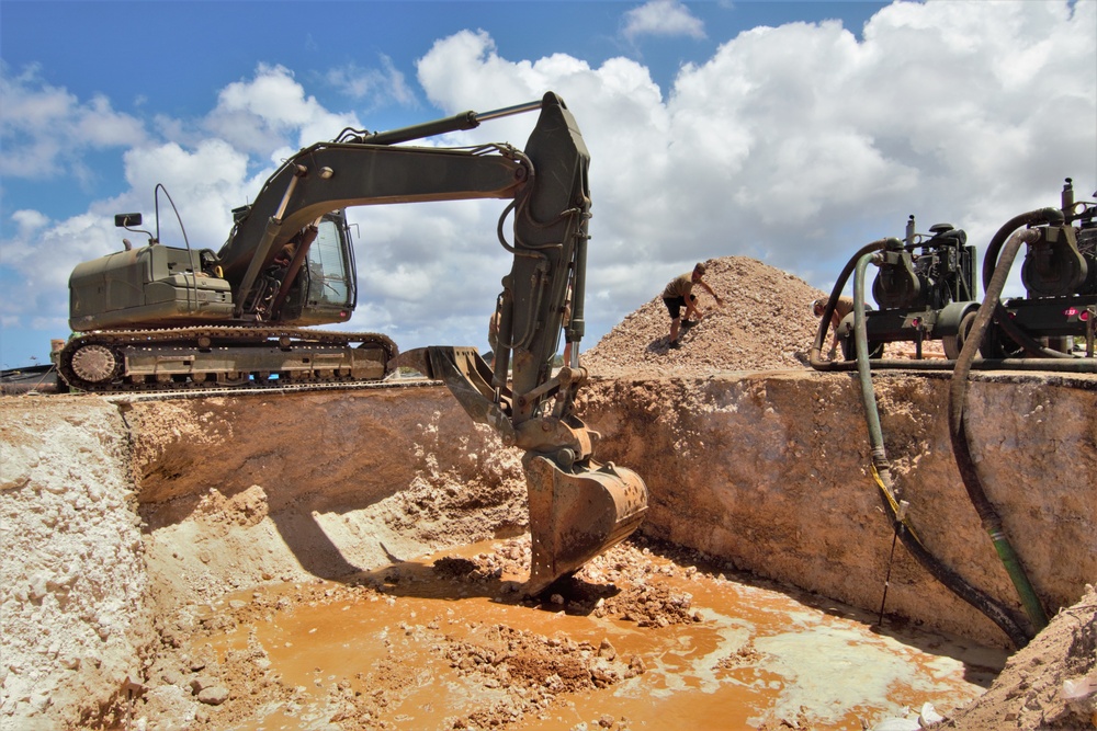 UCT-2 and NMCB-3 conduct repairs to a Roll-on, Roll-off Discharge Facility in Tinian Harbor