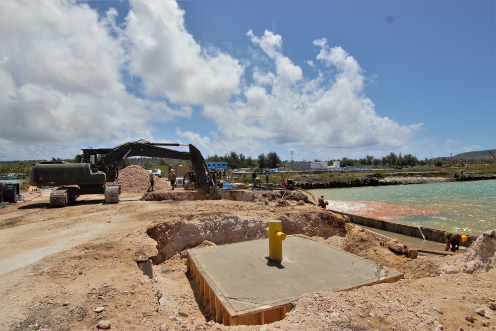 UCT-2 and NMCB-3 conduct repairs to a Roll-on, Roll-off Discharge Facility in Tinian Harbor