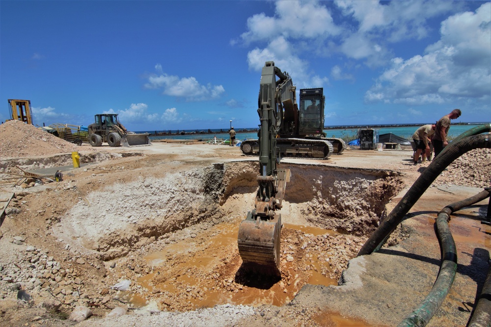 UCT-2 and NMCB-3 conduct repairs to a Roll-on, Roll-off Discharge Facility in Tinian Harbor