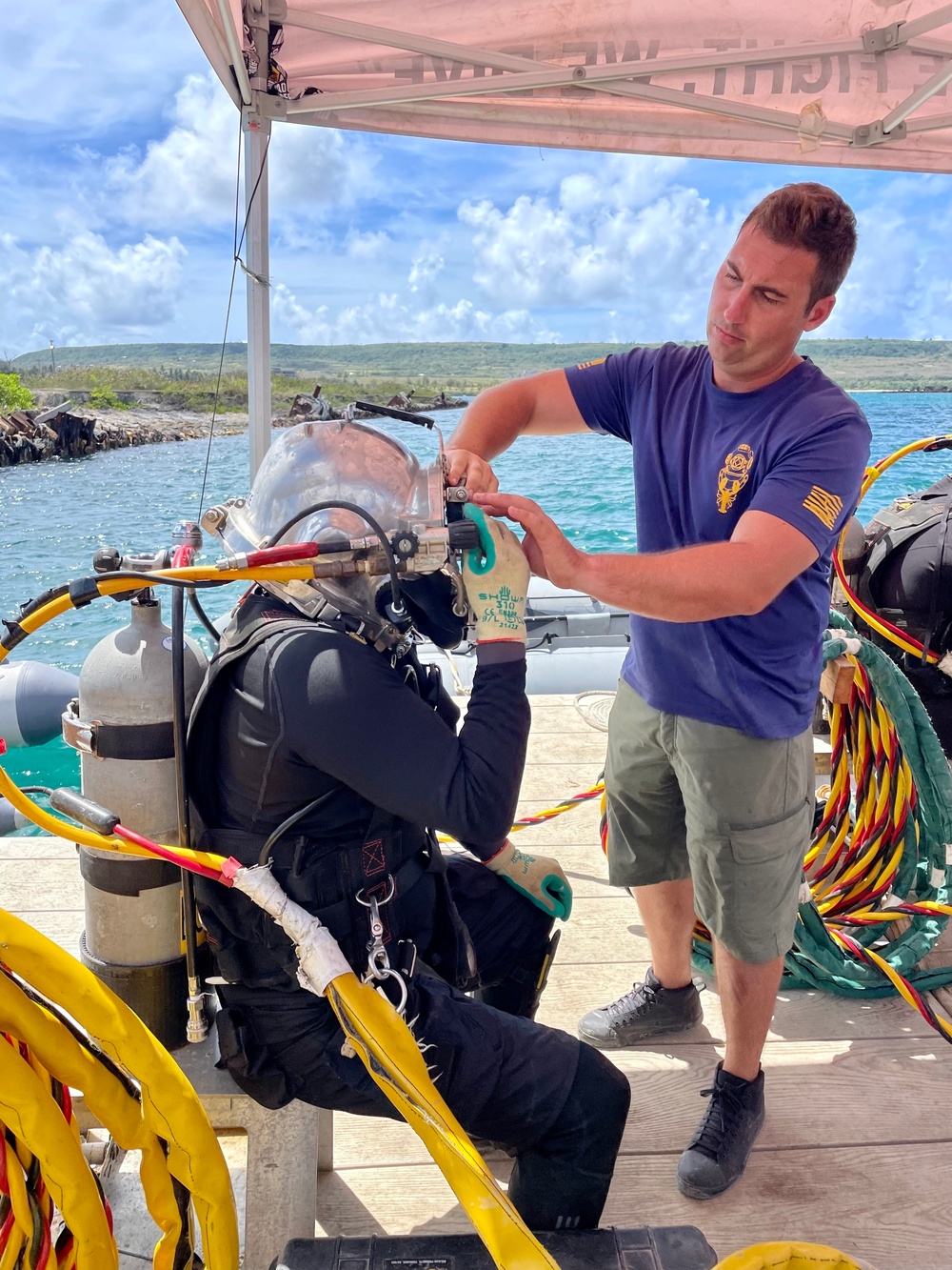 UCT-2 and NMCB-3 conduct repairs to a Roll-on, Roll-off Discharge Facility in Tinian Harbor