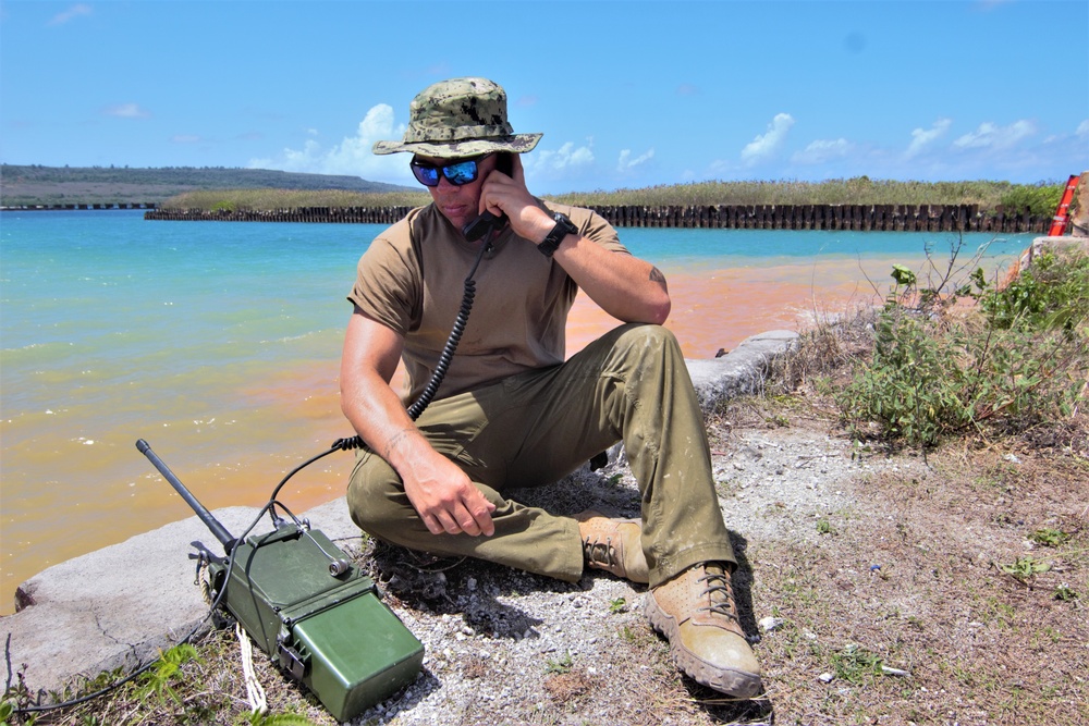 UCT-2 and NMCB-3 conduct repairs to a Roll-on, Roll-off Discharge Facility in Tinian Harbor