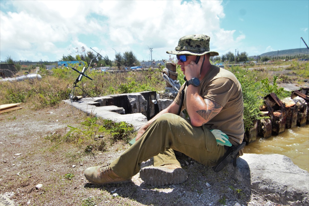UCT-2 and NMCB-3 conduct repairs to a Roll-on, Roll-off Discharge Facility in Tinian Harbor