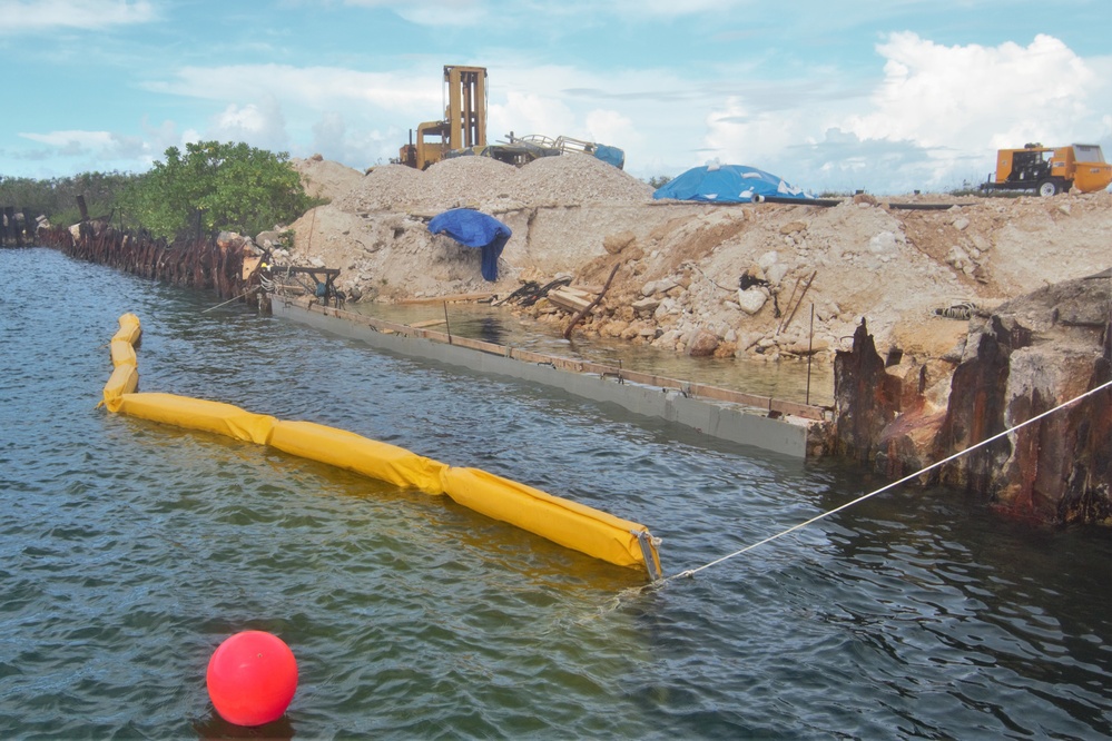 UCT-2 and NMCB-3 conduct repairs to a Roll-on, Roll-off Discharge Facility in Tinian Harbor