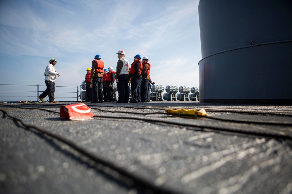 USS Mount Whitney conducts replenishment at sea