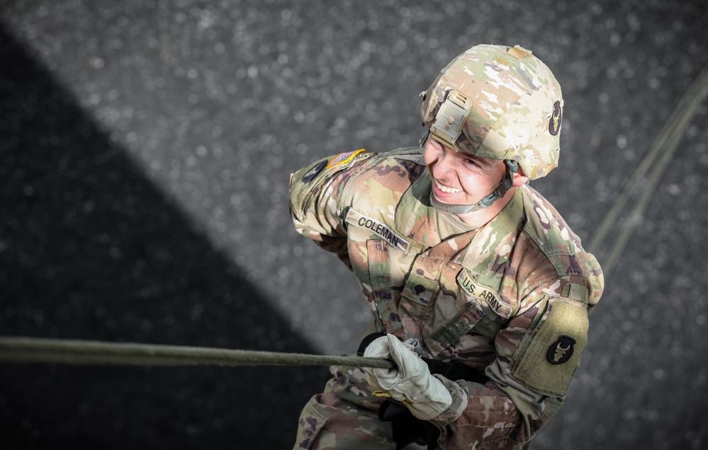 Iowa cavalry scout rappels down tower