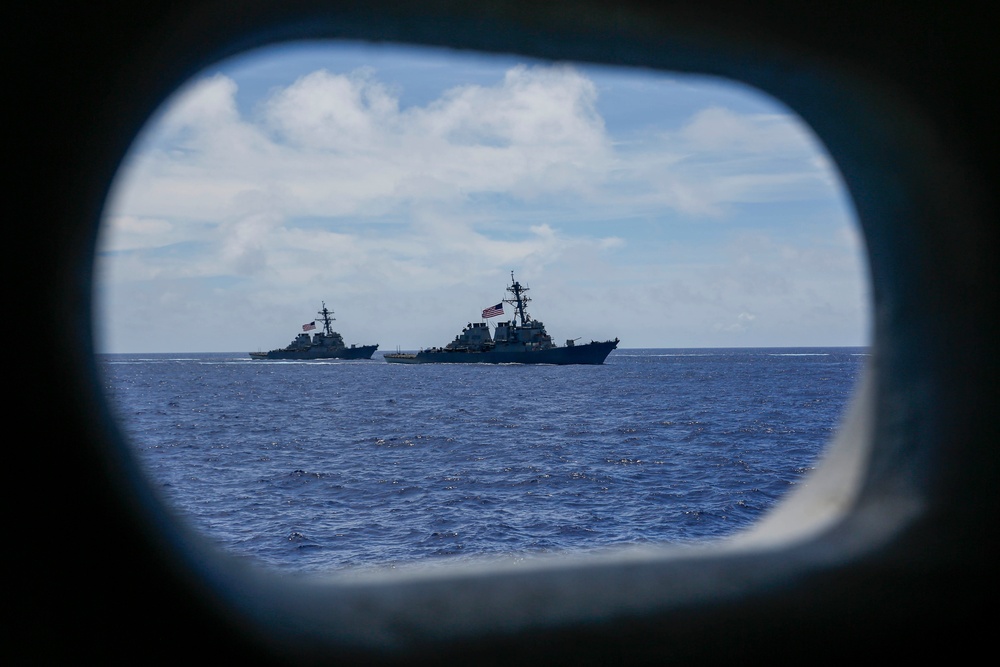 Ships sail in formation during Valiant Shield 2022