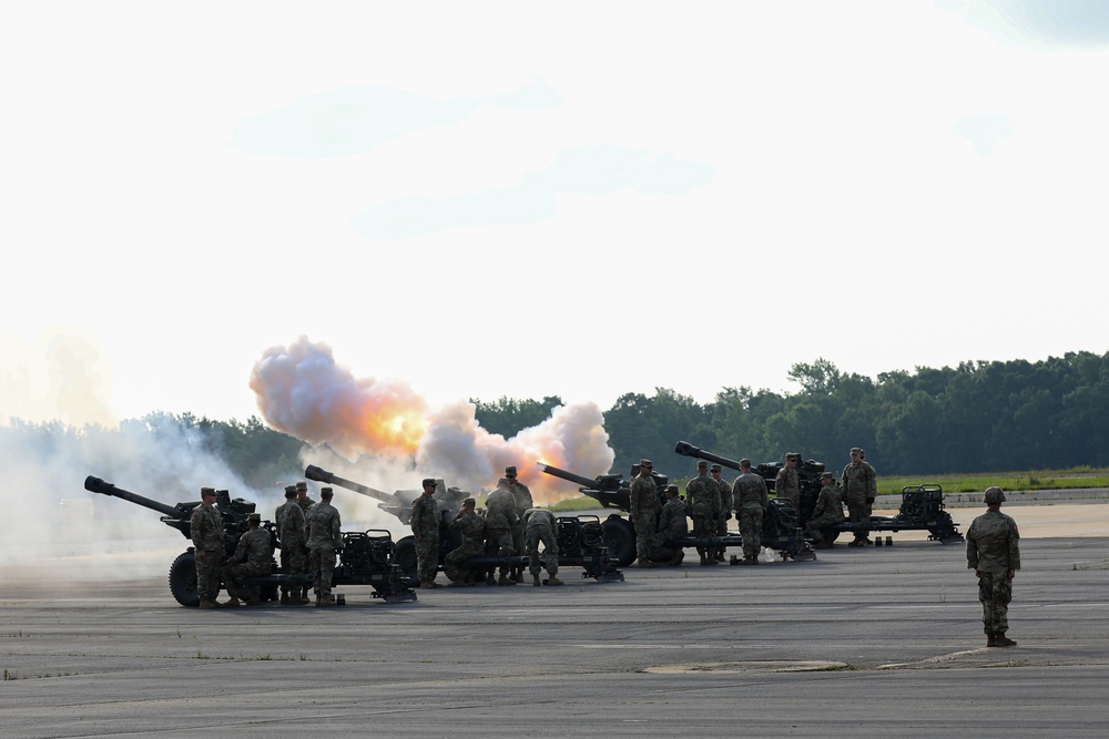 Cannons are fired at the Arkansas Army National Guard change of command