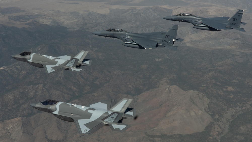 65 AGRS reactivation in-flight over Vegas with F-35A Lightning II