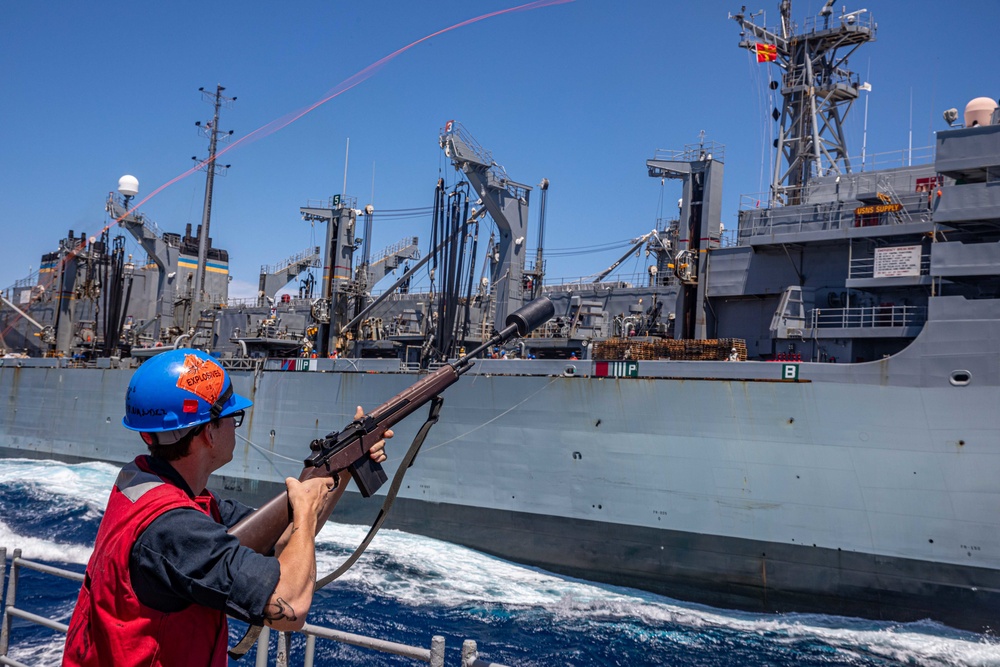 USS San Jacinto conducts replenishment at sea