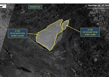 U.S. National Ice Center Confirms A-74 Iceberg Split Near Berkner Island