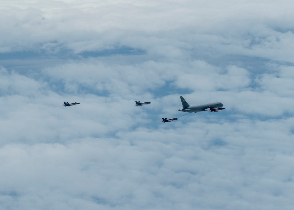 916th ARW KC-46 aerial refuels Blue Angels