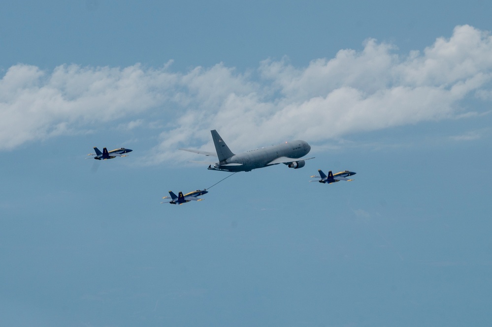 916th ARW KC-46 aerial refuels Blue Angels