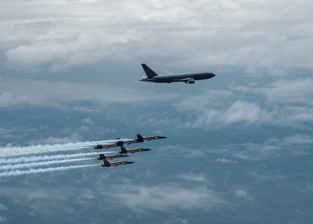 916th ARW KC-46 aerial refuels Blue Angels