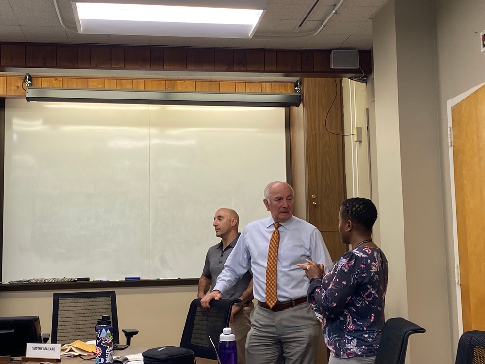 Retired Lt. Gen. James Dubik talks with students about the ethics of war