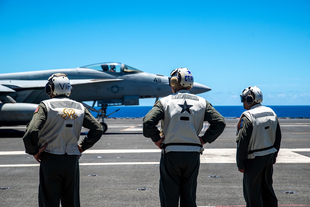 USS Ronald Reagan (CVN 76) hosts Rear Adm. Robert Clark and Brig. Gen. Akshai Gandhi during Valiant Shield 22