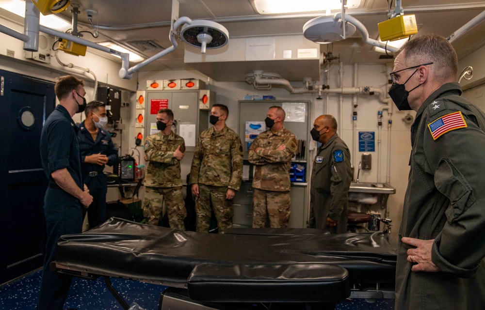 USS Ronald Reagan (CVN 76) hosts Rear Adm. Robert Clark and Brig. Gen. Akshai Gandhi during Valiant Shield 22