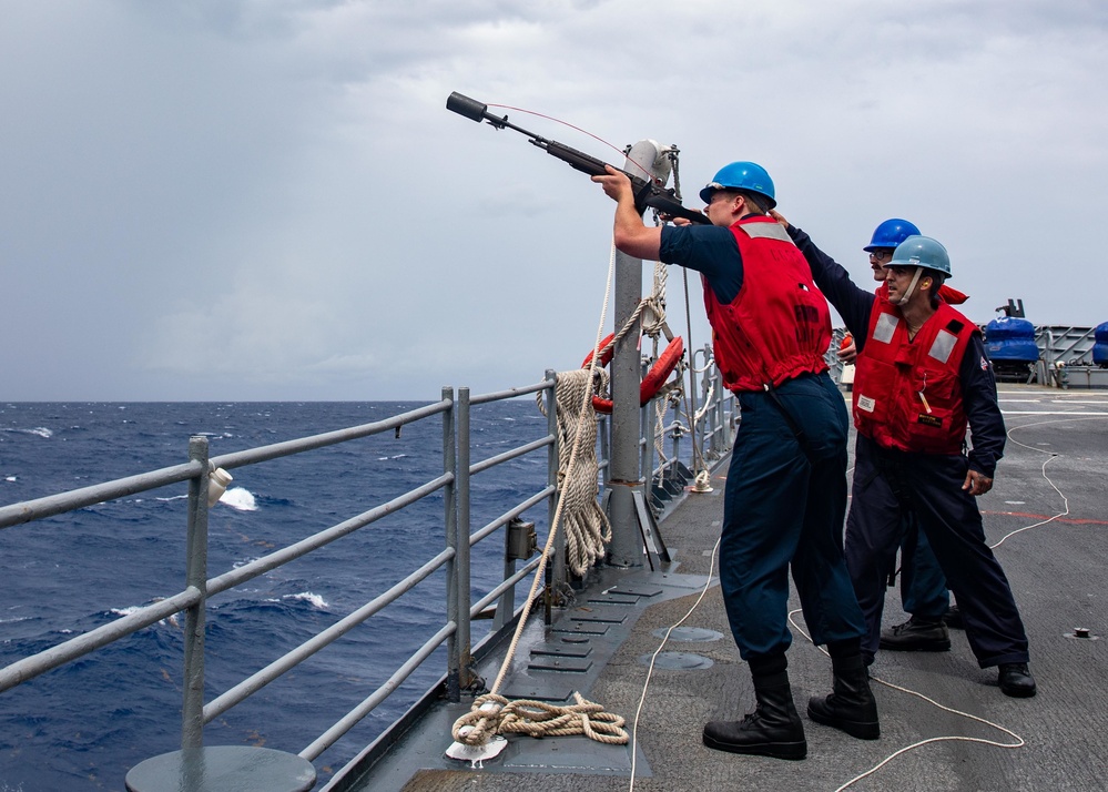 USS Leyte Gulf refueling at sea.