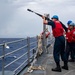 USS Leyte Gulf refueling at sea.