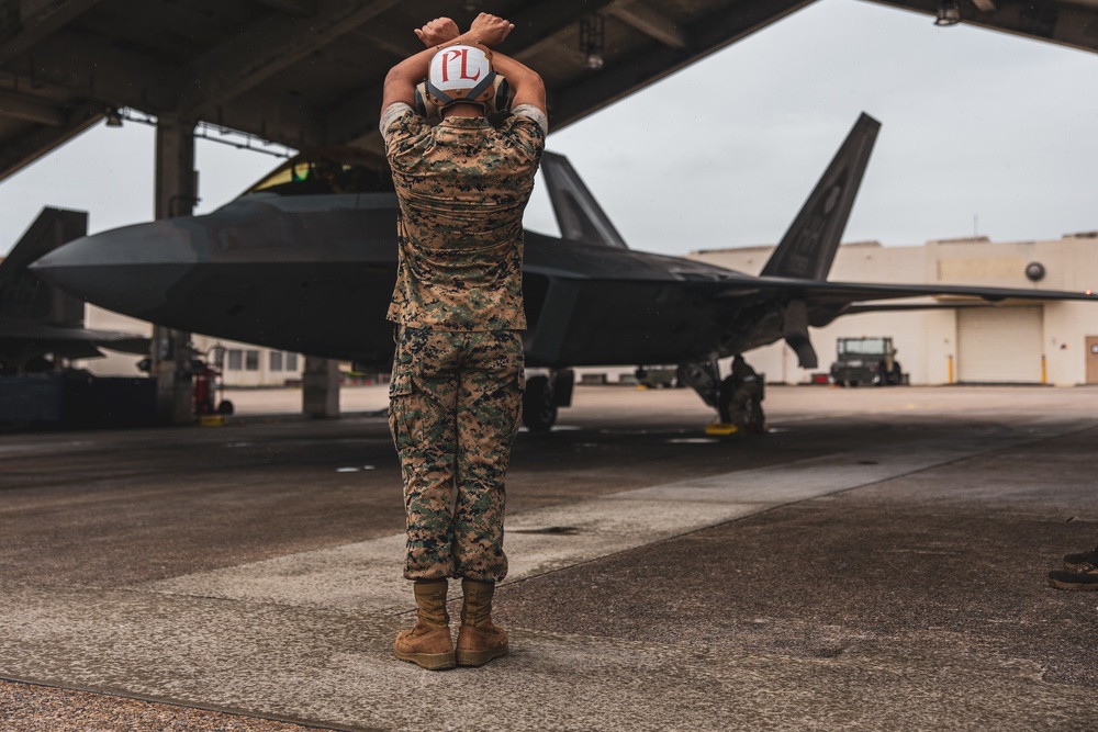 Marine Wing Liaison Kadena supports Air Force F-22 Raptors