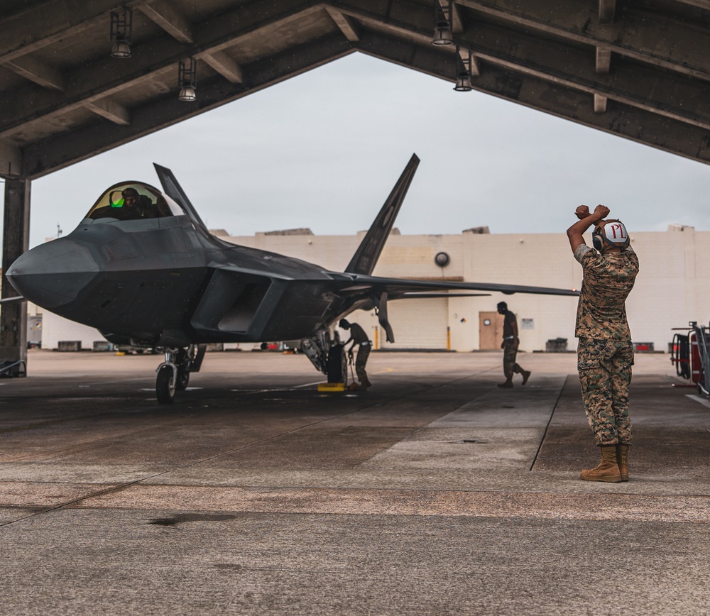 Marine Wing Liaison Kadena supports Air Force F-22 Raptors