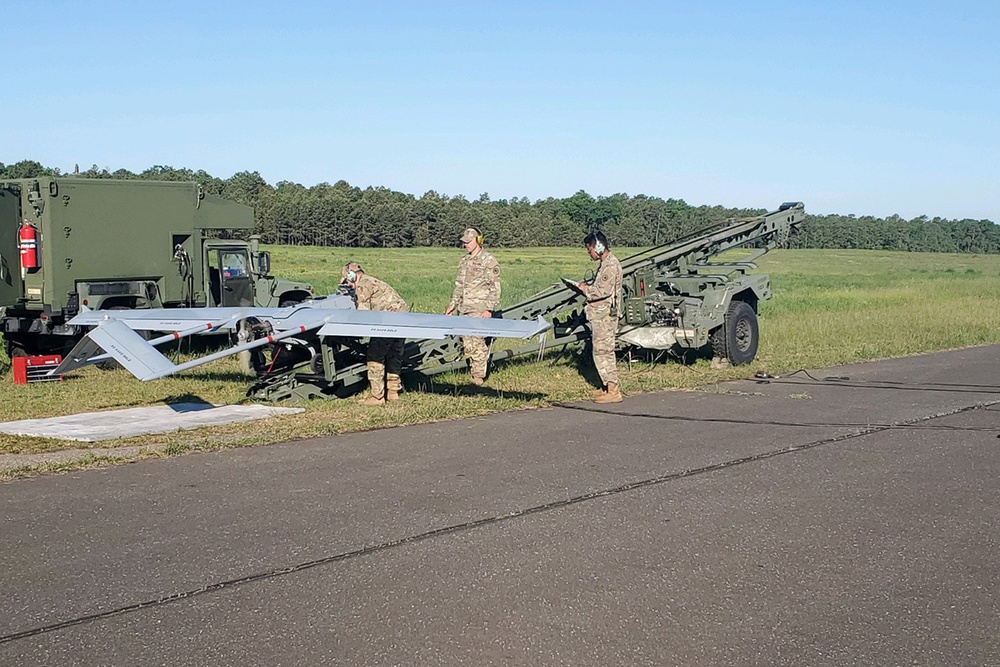 Fort Dix - 1st DETATCHMENT 104th BDE ENG BN - SHADOW tUAS Lift Off - Lakehurst