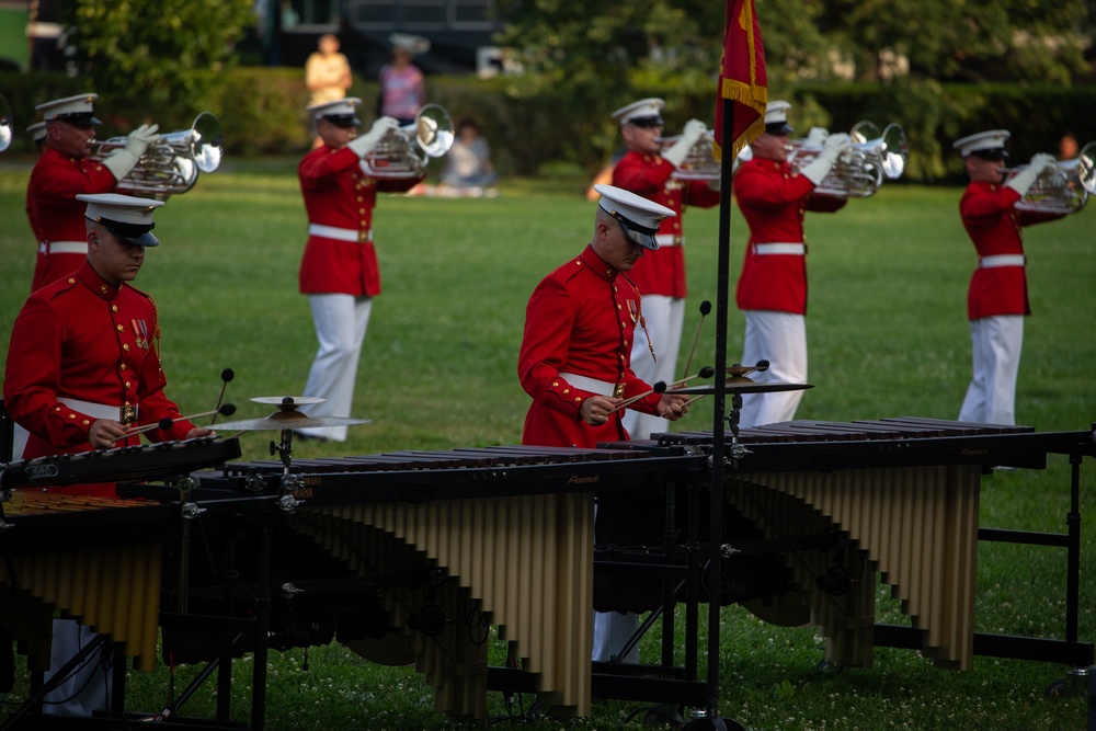 Marine Barracks Washington conducts their first evening parade at the Iwo Jima memorial.