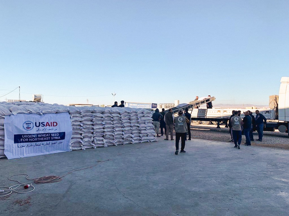 First vehicle of shipment being loaded before crossing to Northeastern Syria.