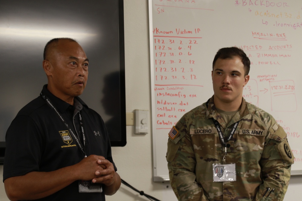 Guam National Guard Command Sgt. Maj. Celso Leonan Visits with Service Members for Distinguished Visitor Day During Cyber Shield 2022.