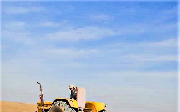 Tractor begins planting seeds in Northeastern Syria.