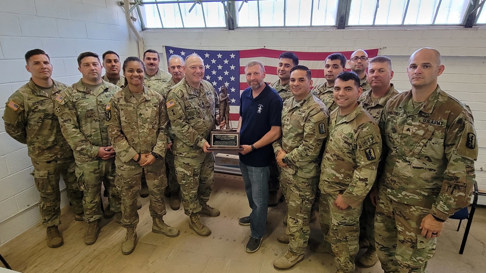 Command Sgt. Maj. Aaron Cardoza receives award for service to the 40th BSB