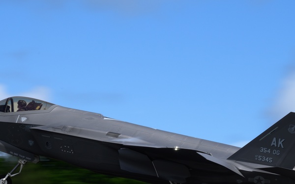 Eielson F-35s take off from Palau during VS22