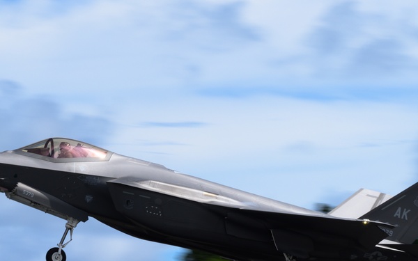 Eielson F-35s take off from Palau during VS22