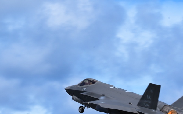 Eielson F-35s take off from Palau during VS22