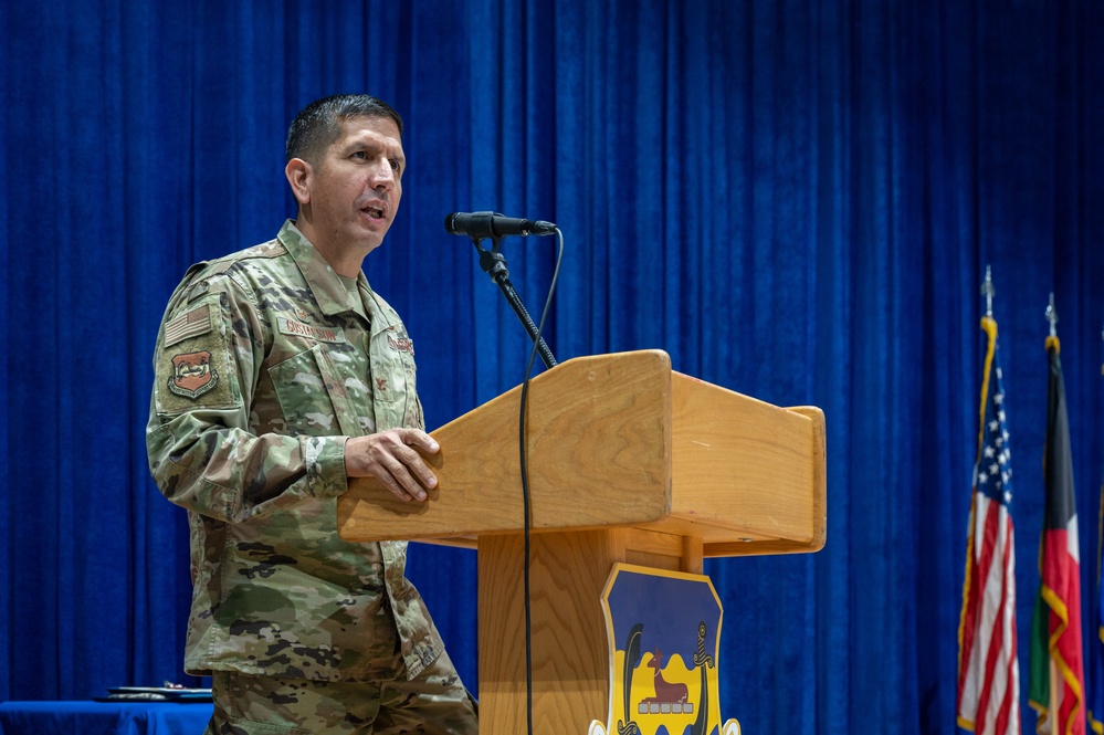 386th ELRS change of command: Maj. Shawn D. Cameron succeeds Maj. Angela L. Petersen