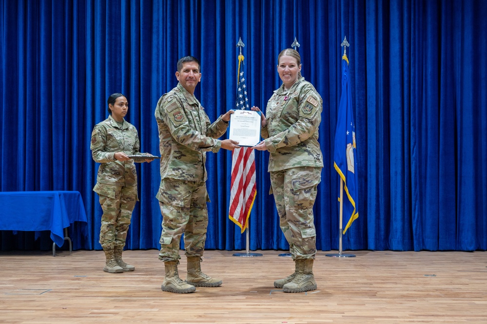 386th ELRS change of command: Maj. Shawn D. Cameron succeeds Maj. Angela L. Petersen