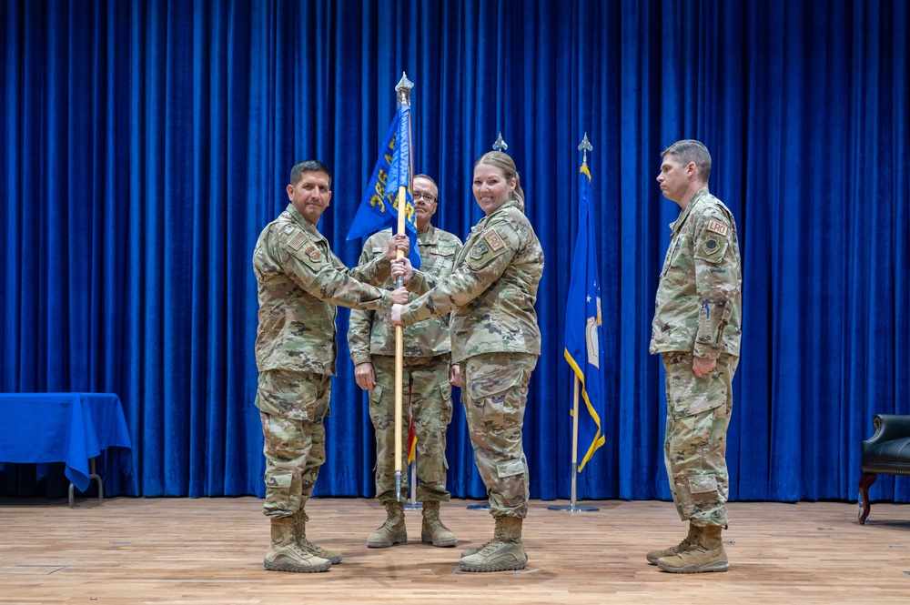386th ELRS change of command: Maj. Shawn D. Cameron succeeds Maj. Angela L. Petersen