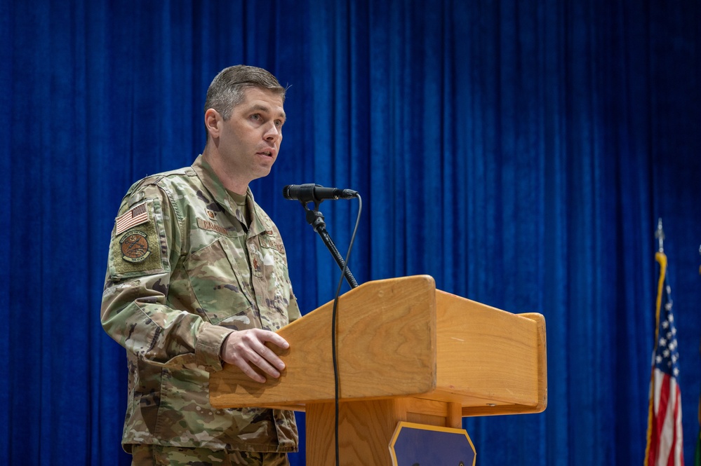 386th ELRS change of command: Maj. Shawn D. Cameron succeeds Maj. Angela L. Petersen