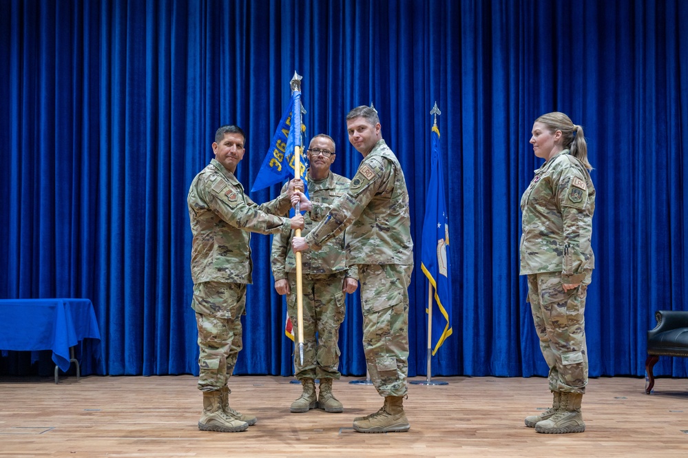 386th ELRS change of command: Maj. Shawn D. Cameron succeeds Maj. Angela L. Petersen